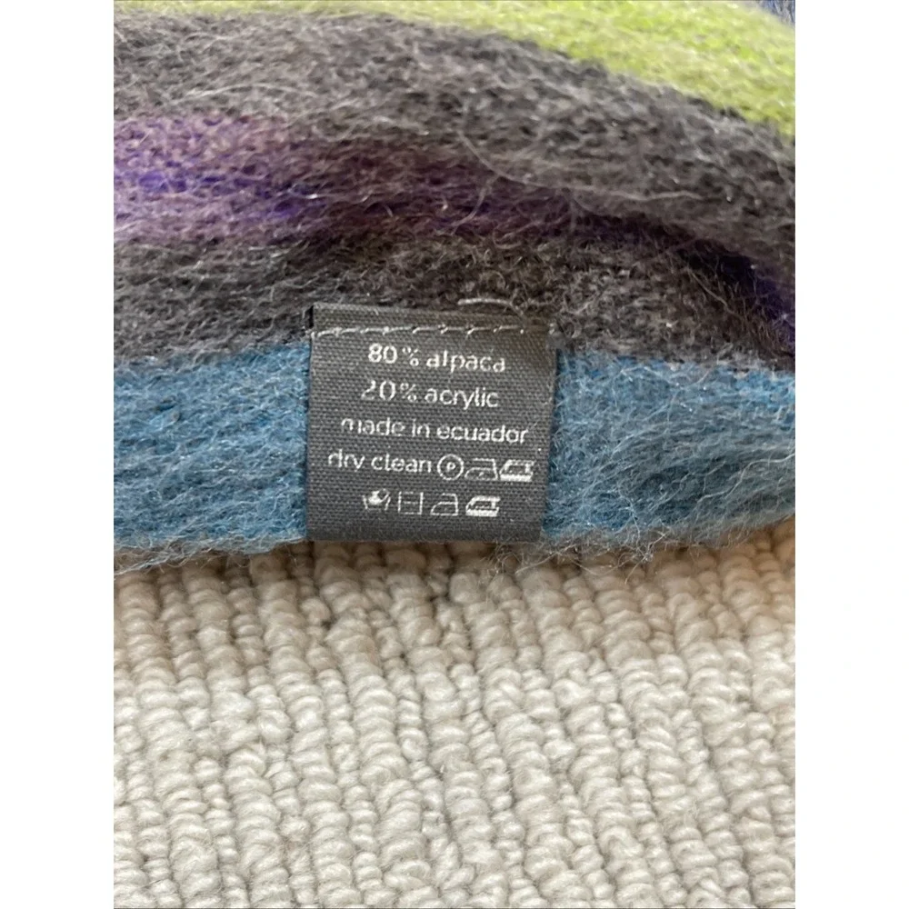 Uno Alla Volta Alpaca Blend Scarf Dark Turquoise Black Fringe Luxury 12x76